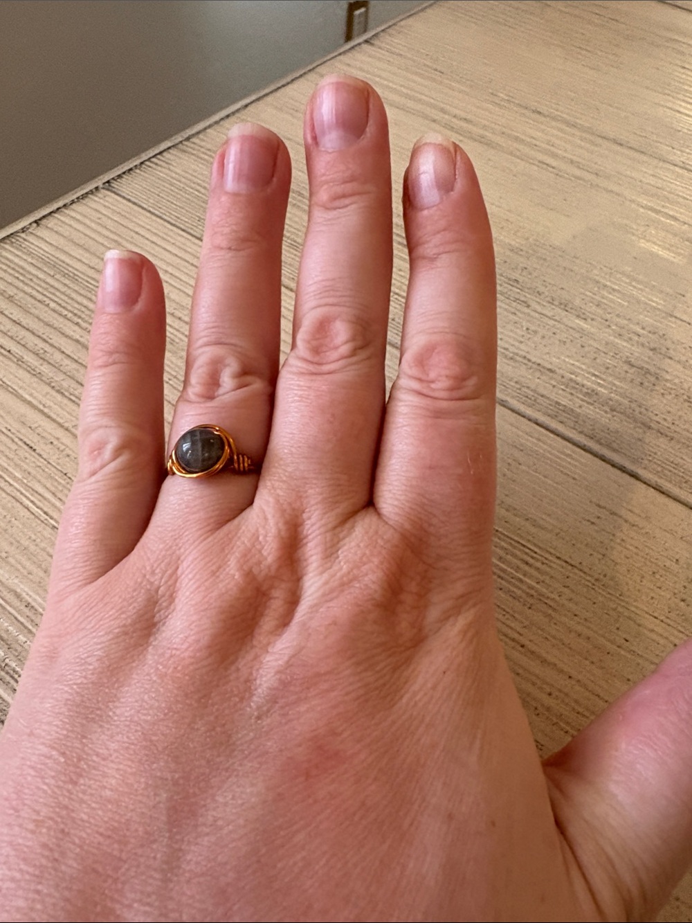 Handmade Copper-Plated Wire-Wrap Ring with Labradorite | Size 10